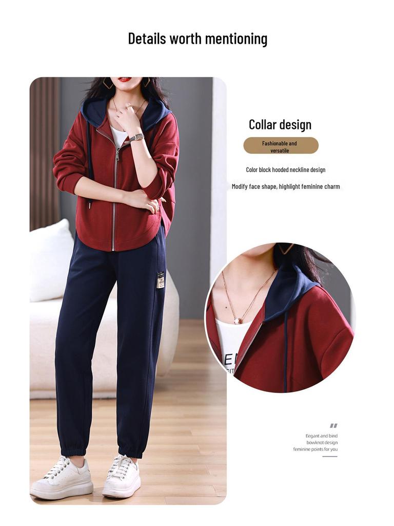 Women's Spring-Autumn 2025 Casual Sportswear: Fashionable, Age-Reducing Sweatshirt Two-Piece Set for Middle-Aged Moms