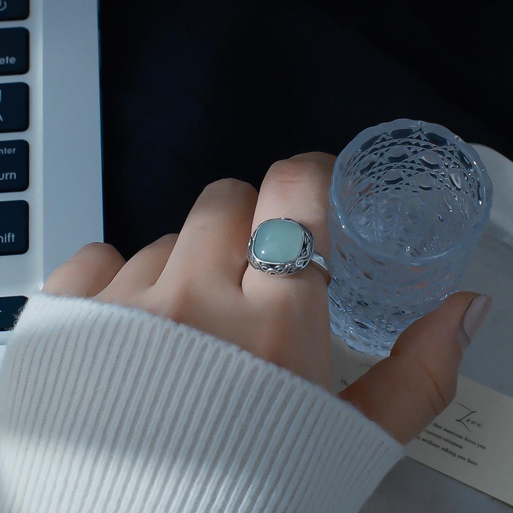 High-End Tangcao Flower Inspired Jade Ring: Elegant Chinese Court Style for Women