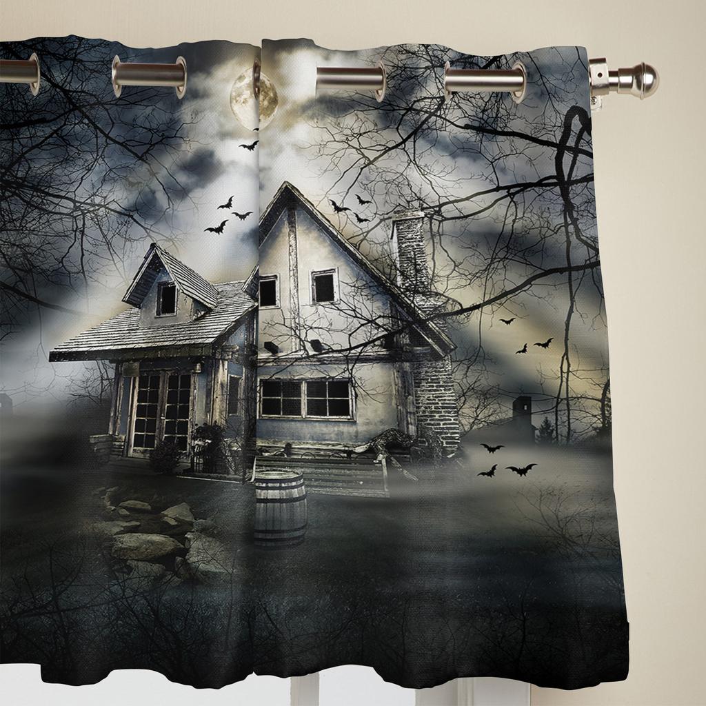 Лесная луна, летучая мышь, дом с привидениями, оконная занавеска для спальни, гостиной, оконные шторы, кухонные украшения, жалюзи, занавеска