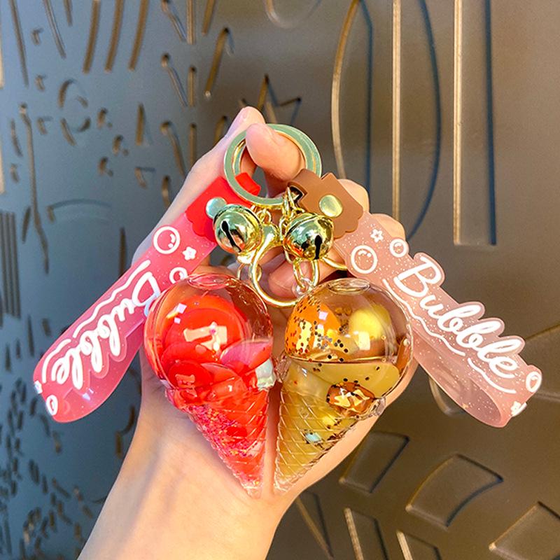 Oil-Infused Ice Cream Quicksand Acrylic Keychain Pendant - Perfect Small Gift for Bag or Car.