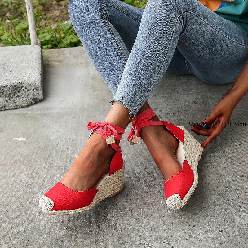 Fashion 2025 Women's Espadrille Ankle Strap Sandals Comfortable Slippers Ladies Womens Casual Shoes Breathable Flax Hemp Canvas Pumps