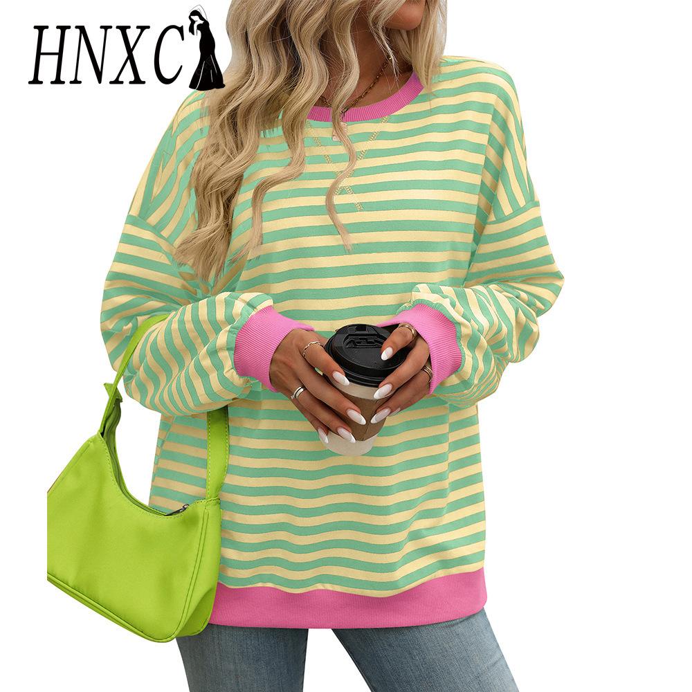HNXC Женская мода повседневные толстовки и свитшоты с длинным рукавом и круглым вырезом в полоску