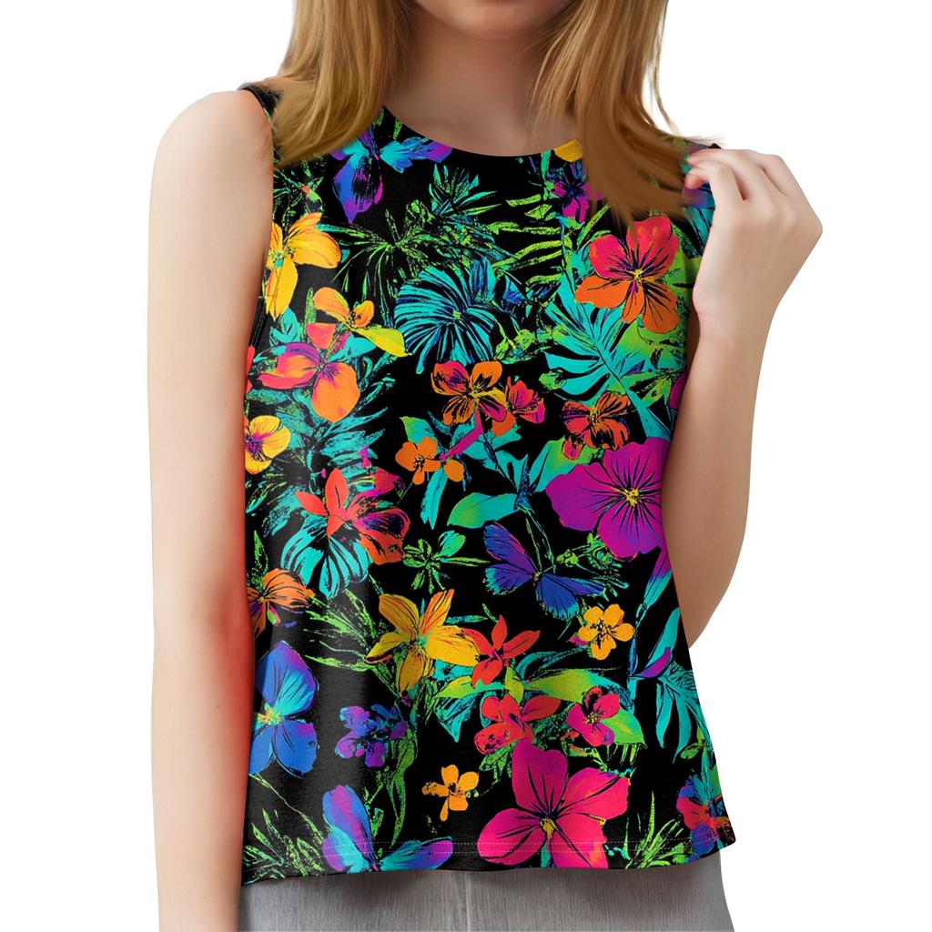 Женская мода, летняя майка с круглым вырезом, легкая майка без рукавов с принтом