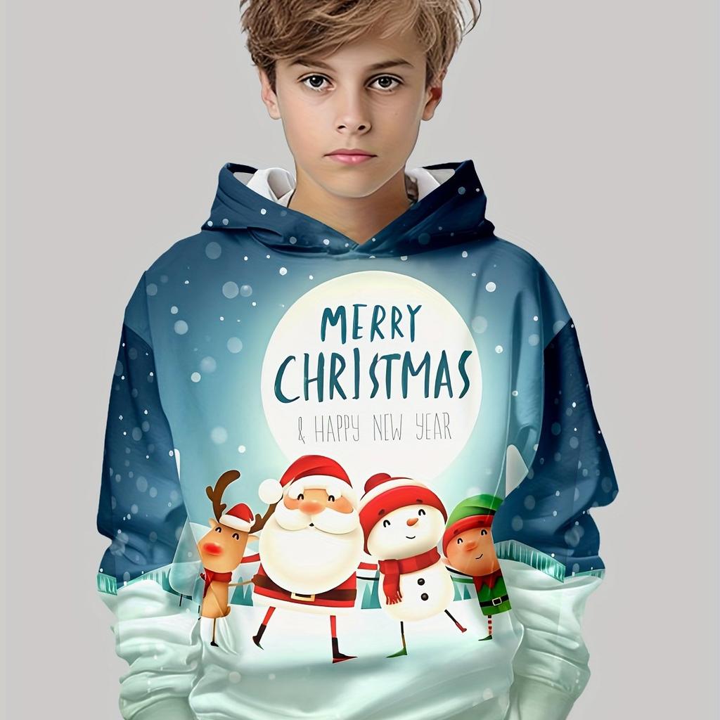 Kids Clothes Boys Hoodies Long Sleeve 3D Christmas Print Festive Atmosphere Girl Clothes Kids Spring Fall Clothes Boys Clothing