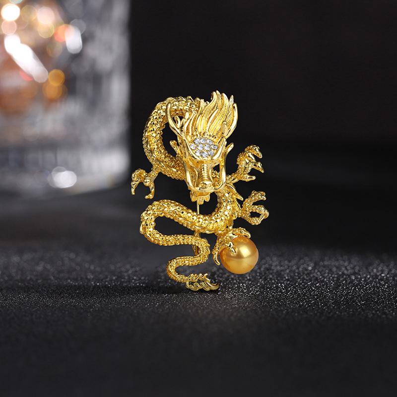 Domineering Flying Dragon Brooch Men'S And Women'S High-End Pin Temperament Pearl Corsage Casual Blazer Accessories