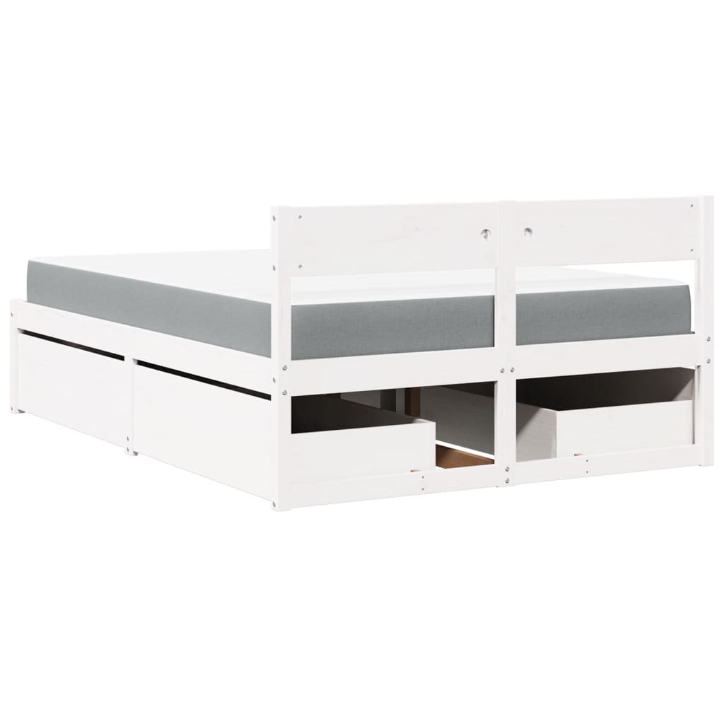 Bed with Drawers and Mattress White 140 x 190 cm Solid Wood