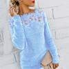 Women's Fashion Casual Solid Color Lace Stitching One-neck Lace Long-sleeved Sweater
