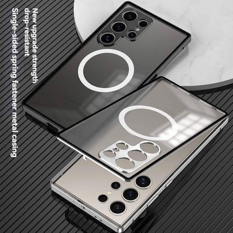 Магнитный чехол для Samsung Galaxy S25 Ultra S24 S23 Plus S25+ S24+ Magsafe Металлическая пружина Алюминиевый сплав Защита объектива Матовая задняя панель Бамперы для телефона