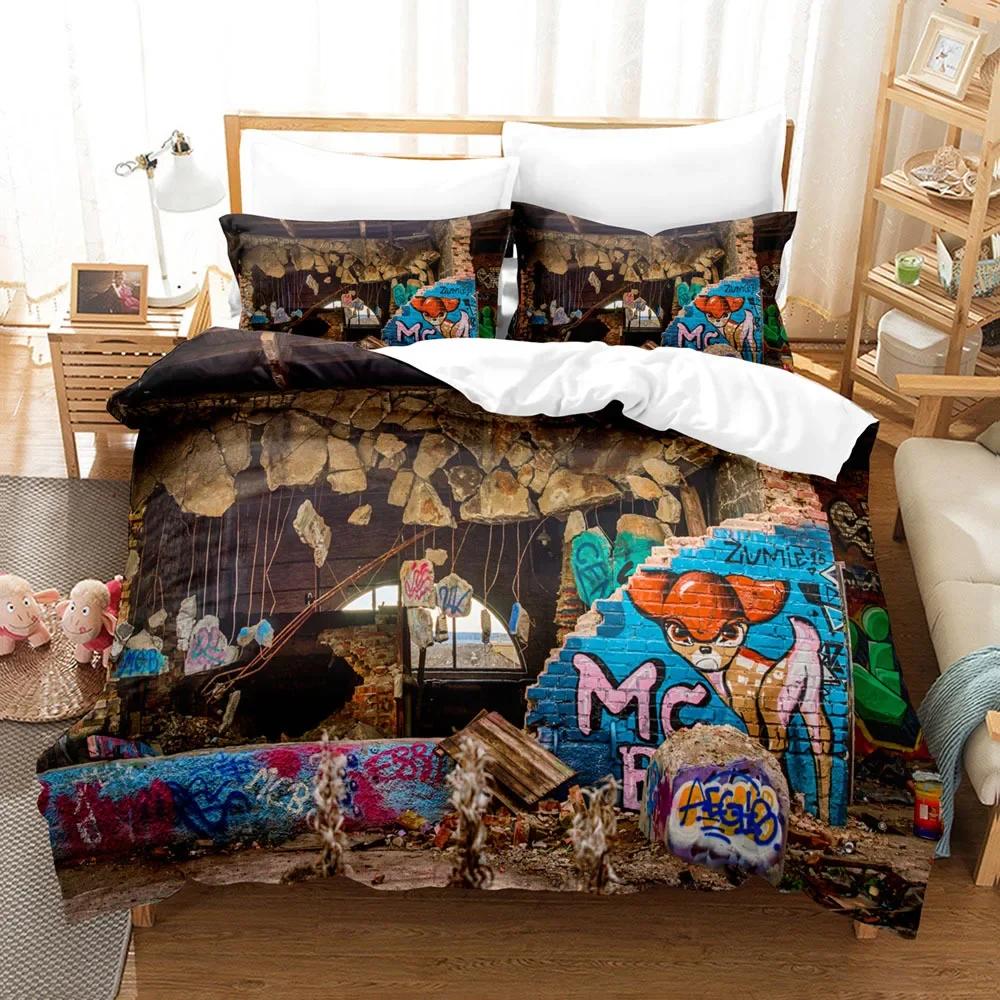 Комплект пододеяльника граффити размера кинг/квин для детей, мальчиков, молодежи, современный, настенная городская уличная живопись, полиэстеровый постельный комплект, наволочки