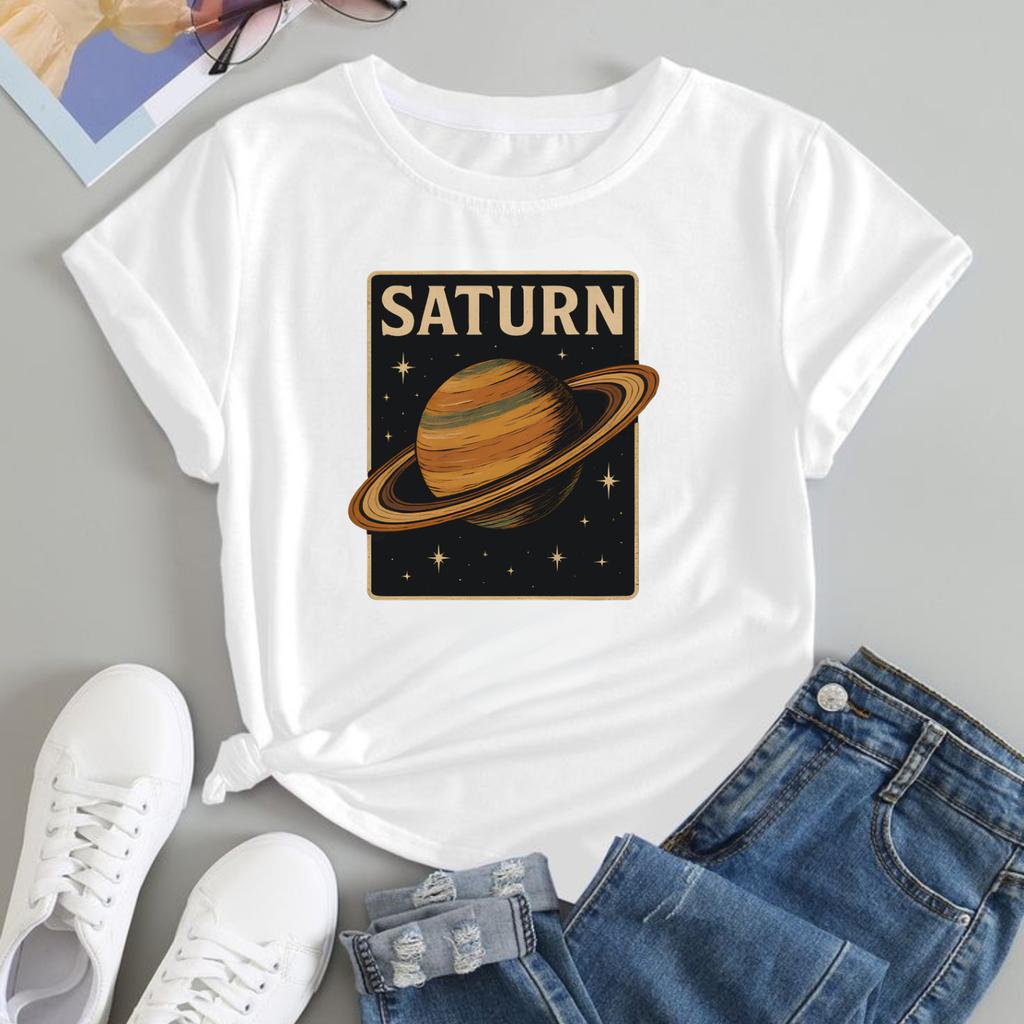 Vintage Saturn Planet Graphic T-Shirt Space Astronomy Solar System Unisex T-Top