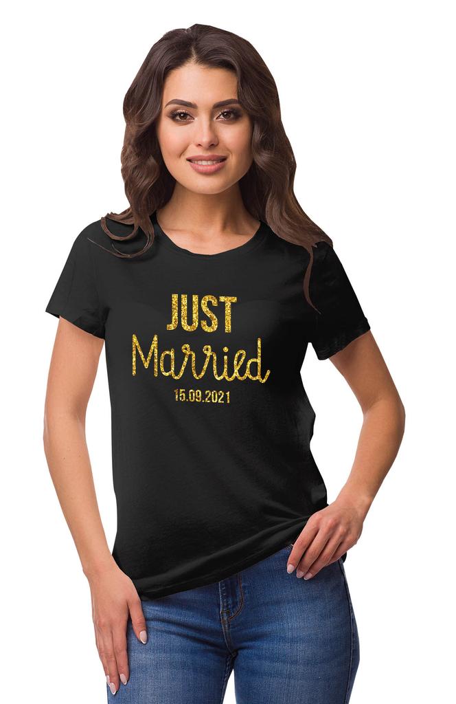 Inkdotpot Персонализированная женская футболка-топ Just Married Свадебное объявление