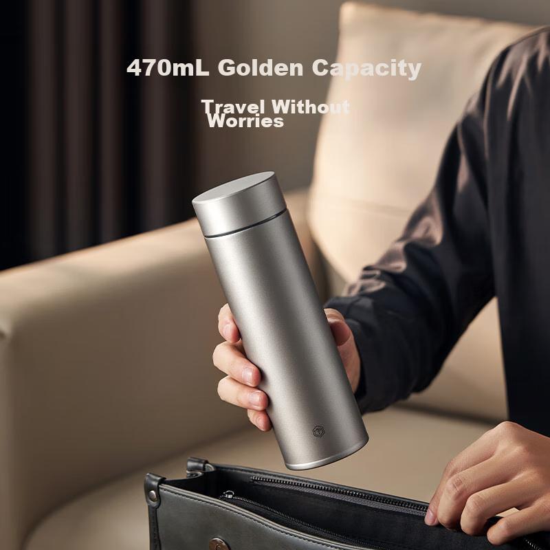 JD Original Pure Titanium Insulated Mug with Tea Infuser [Inner And Outer Pure Titanium] Coffee Water Bottle for Men And Women, Gray, 470ml