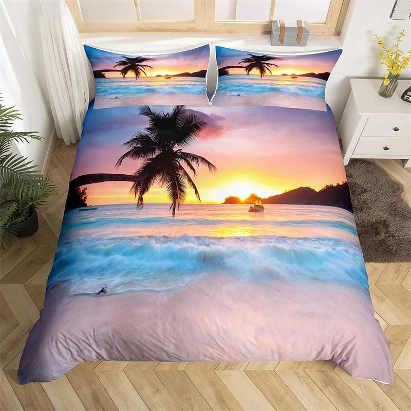 Пододеяльник Summer Beach King Queen с изображением синих морских рыб, комплект постельного белья Hawaiian Sea Palm Trees, пододеяльник с изображением морских животных