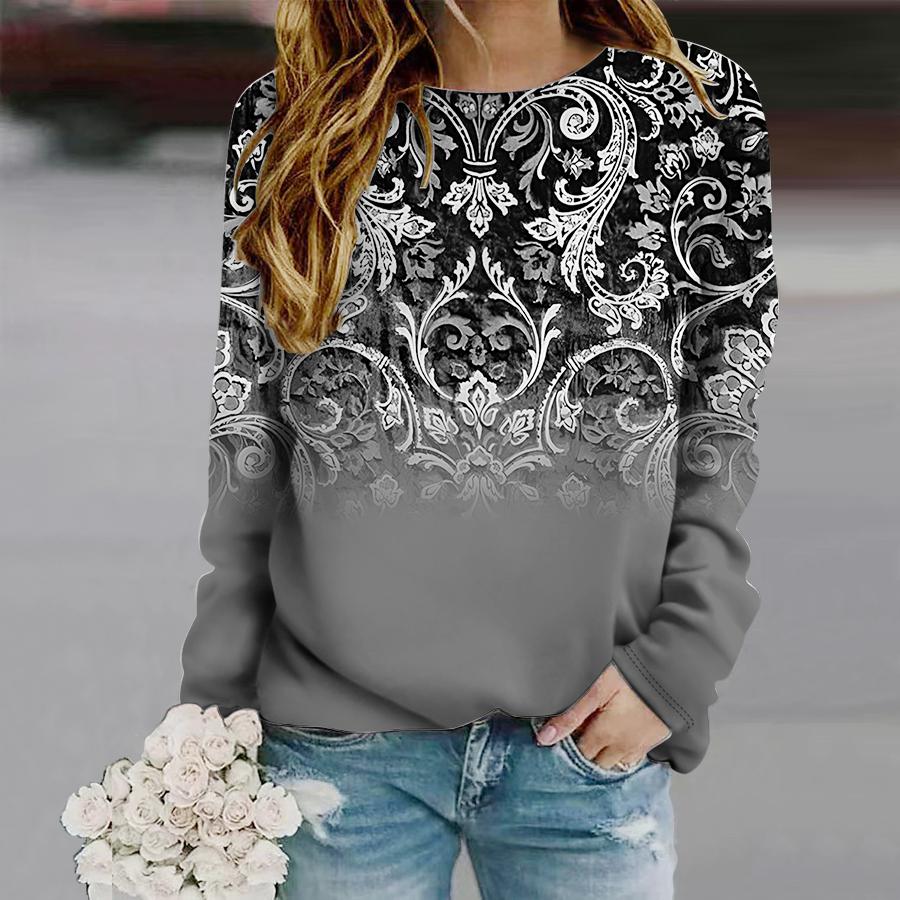 Топы для женщин с принтом листьев старинных деревьев, круглый вырез, длинный рукав, футболка, осенний повседневный тонкий пуловер, женский топ с длинным рукавом