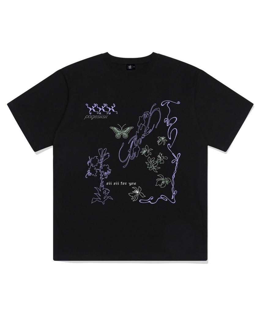PAGESIISII Line Hand-Drawing Print Short Sleeve T-Shirt Black