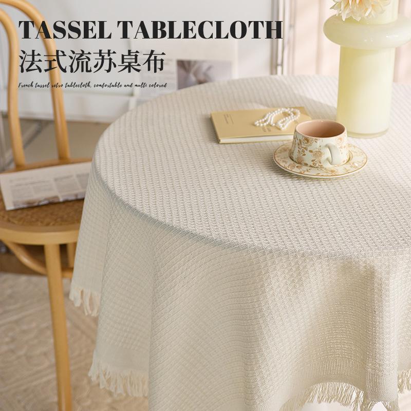 French Cotton And Linen Pastoral White Tablecloth Coffee Table Cloth Bedside Table Retro Fringed Round Table Dining Table Cloth