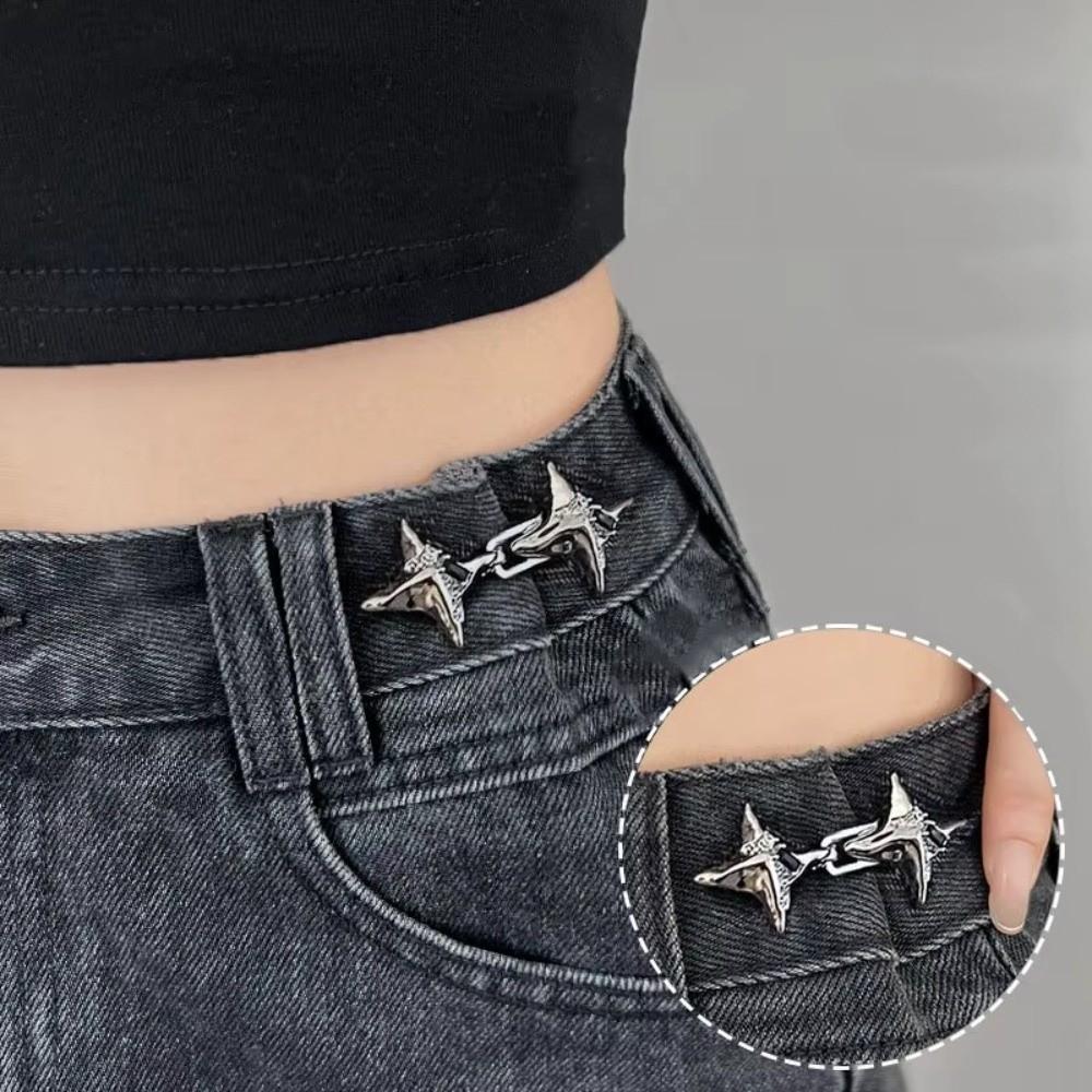 Four Pointed Star Waist Buckle Adjustable Pants Pins Fashionable Safety Pins  Scarf Fastening