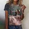 3D-принт Арт Винтаж Футболка Для Женщин Шитье Зеркало Масляная Лампа Узор Футболки Летние Повседневные Короткие Рукава Свободные Футболки Топ О-Образным Вырезом