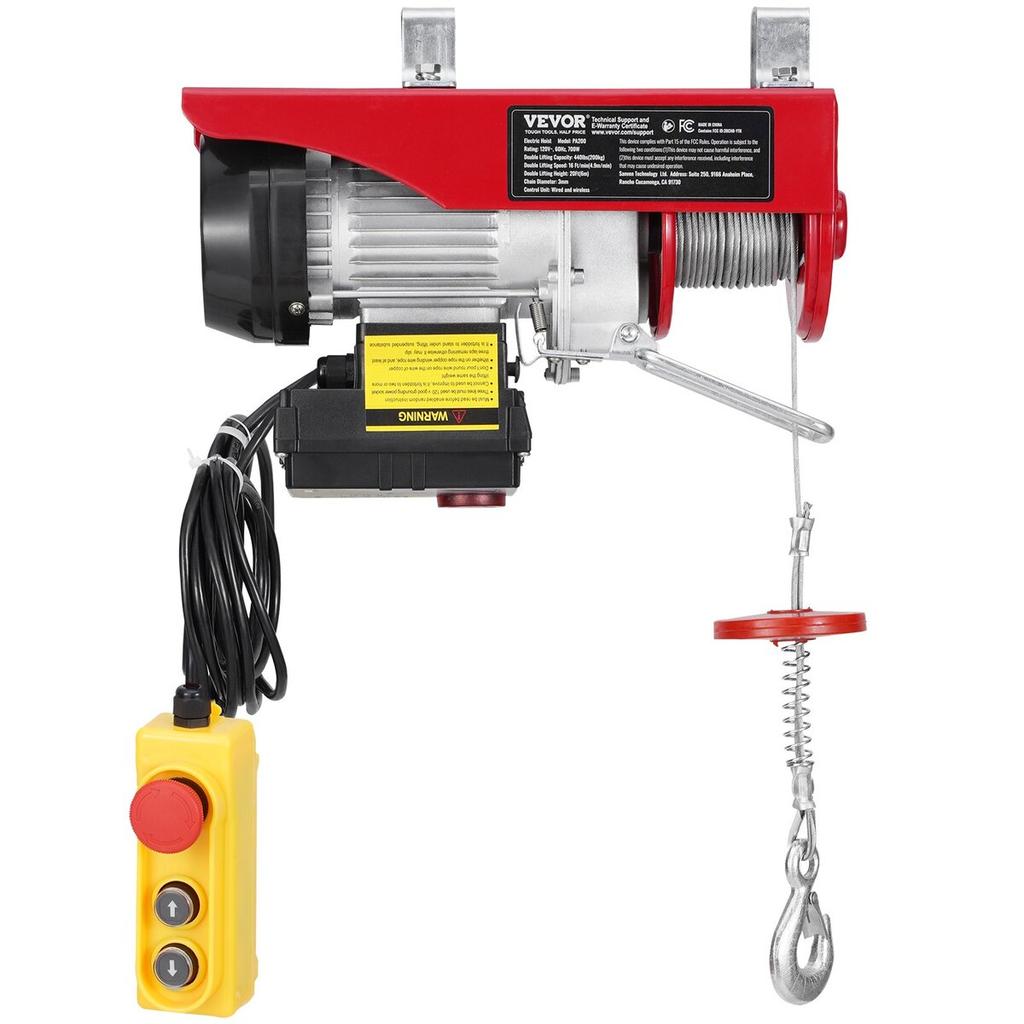 Electric Hoist Crane Winch 440 lbs 328 ft Wireless & 14 ft Wired Remote