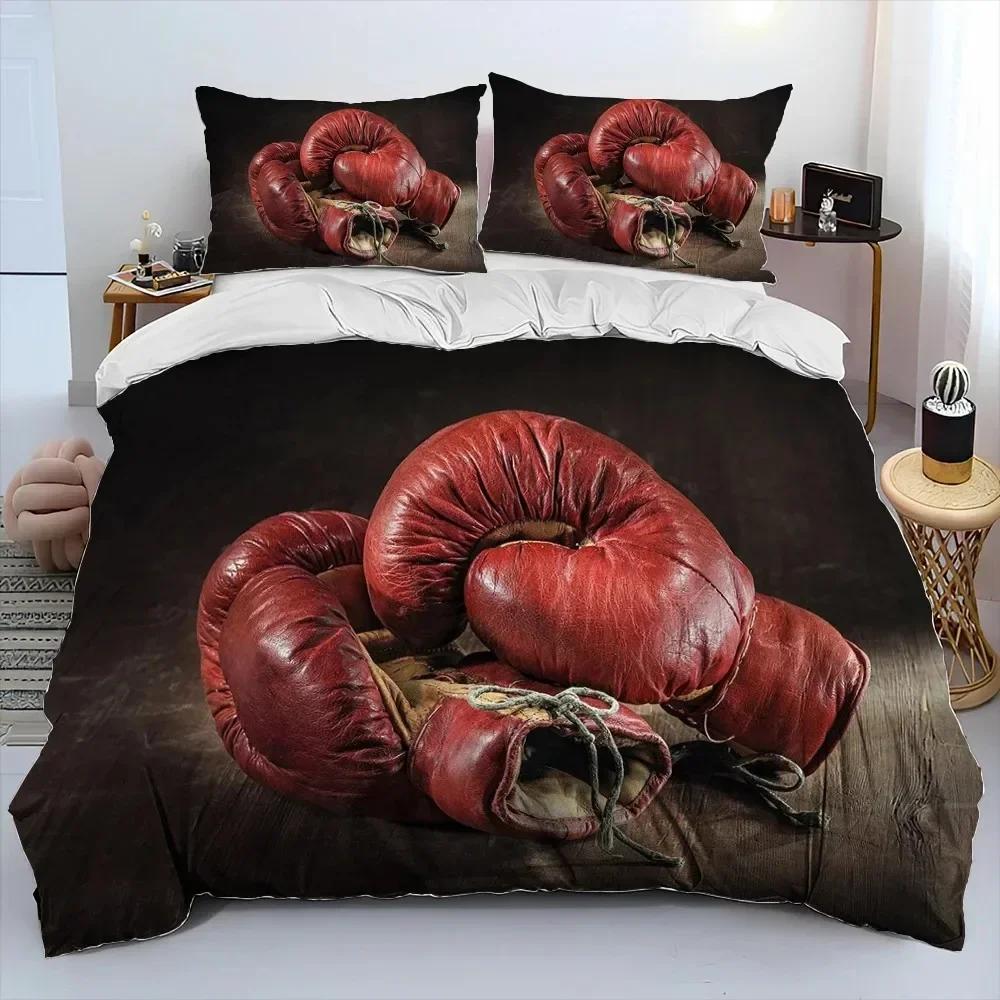 3PCS Bedding Set Red Boxing Gloves Boxer Fight Bedding Set,Duvet Cover Bed Set Quilt Cover Pillowcase,King Queen Size Adult