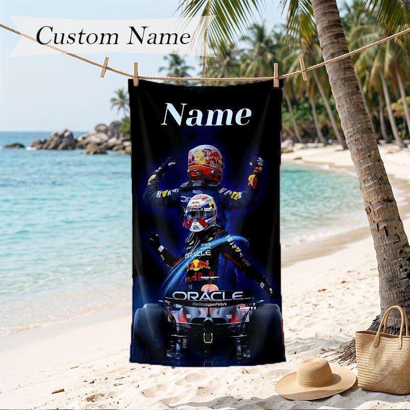 Max Verstappen Custom Name Printed Beach Towel Personalized Soft Towel For Swimming Beach Travel