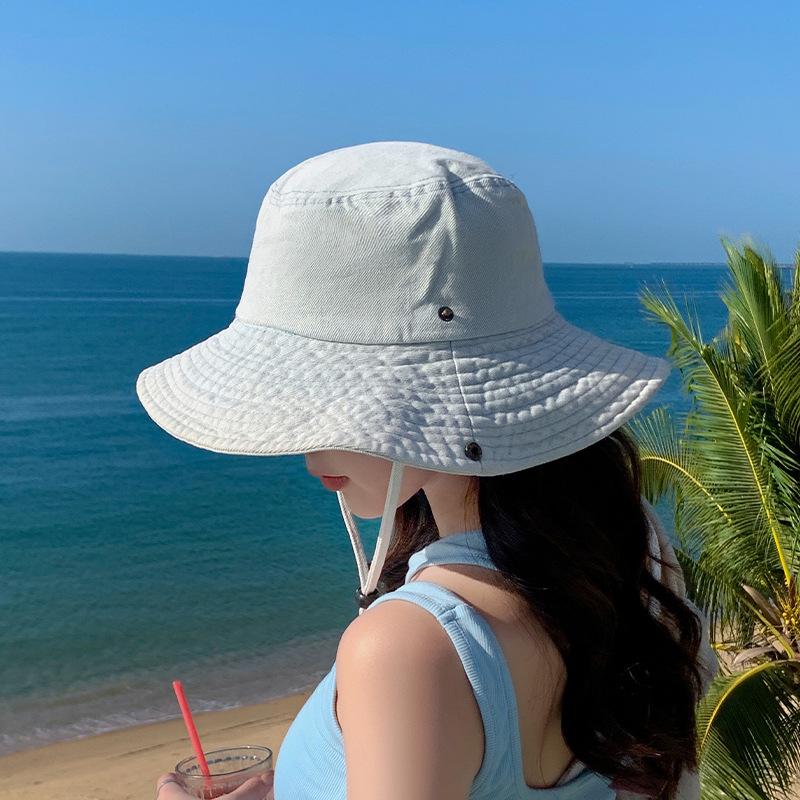 Casual denim bucket hat outdoor camping mountaineering sun hat sun protection fashion versatile big brim women's sun hat