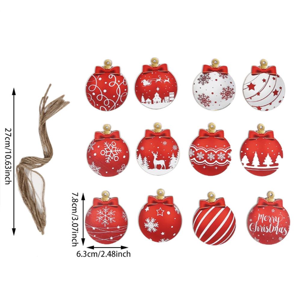 12pcs Wooden Christmas Ball Pendant Christmas Gift Decoration Christmas Tree Hanging Home Room Decor Outdoor Accessories for Holiday Decorating Use