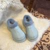 2024 осень и зима новые толстоподошвенные на платформе с одним ремешком, с закрытым носком, полусабо, с меховой подкладкой, теплые и нескользящие пушистые женские туфли