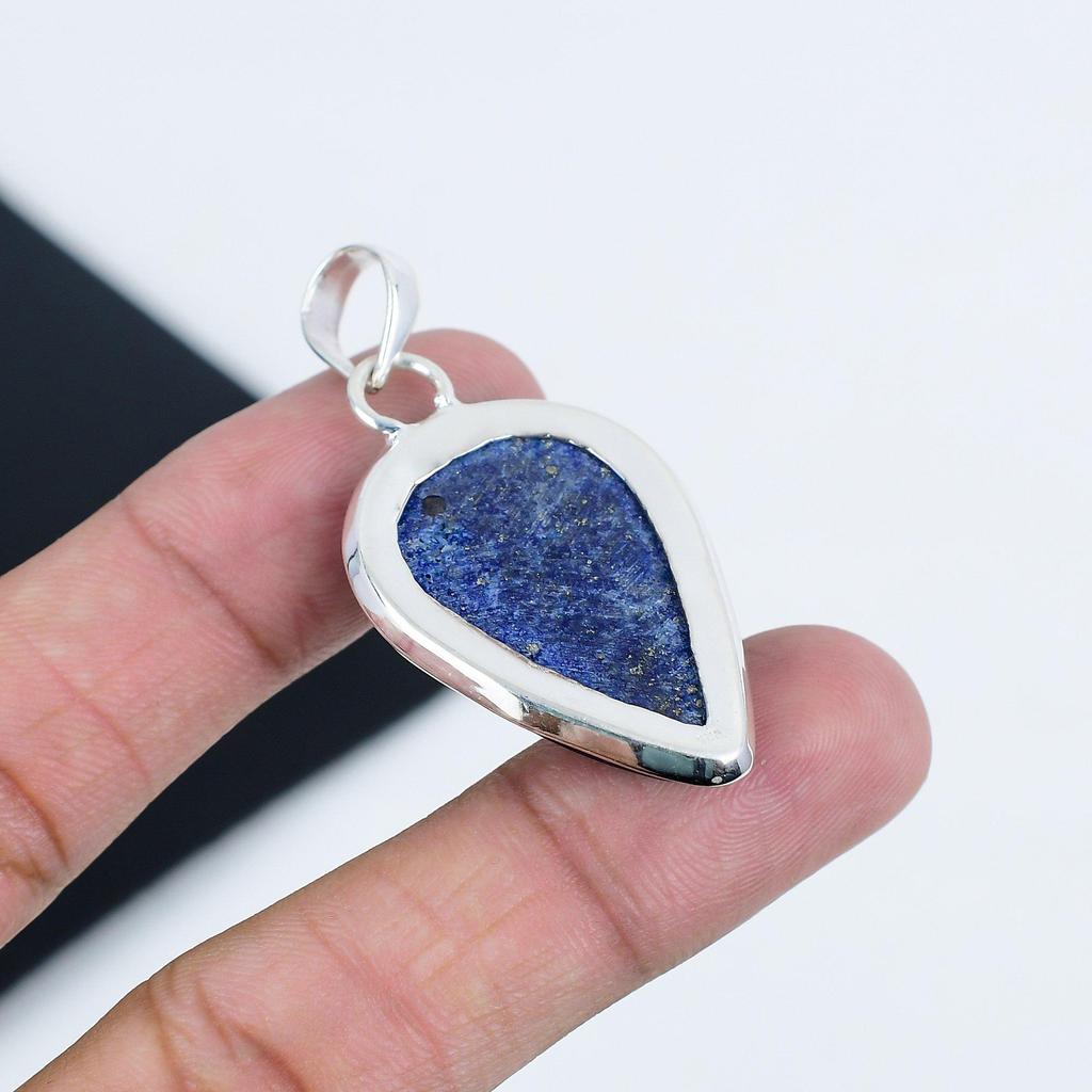 Natural Lapis Lazuli Gemstone Silver Pendant In 925 Sterling Silver - Handmade Pear Design, Everyday Wear Jewelry Thyanksginig Gift