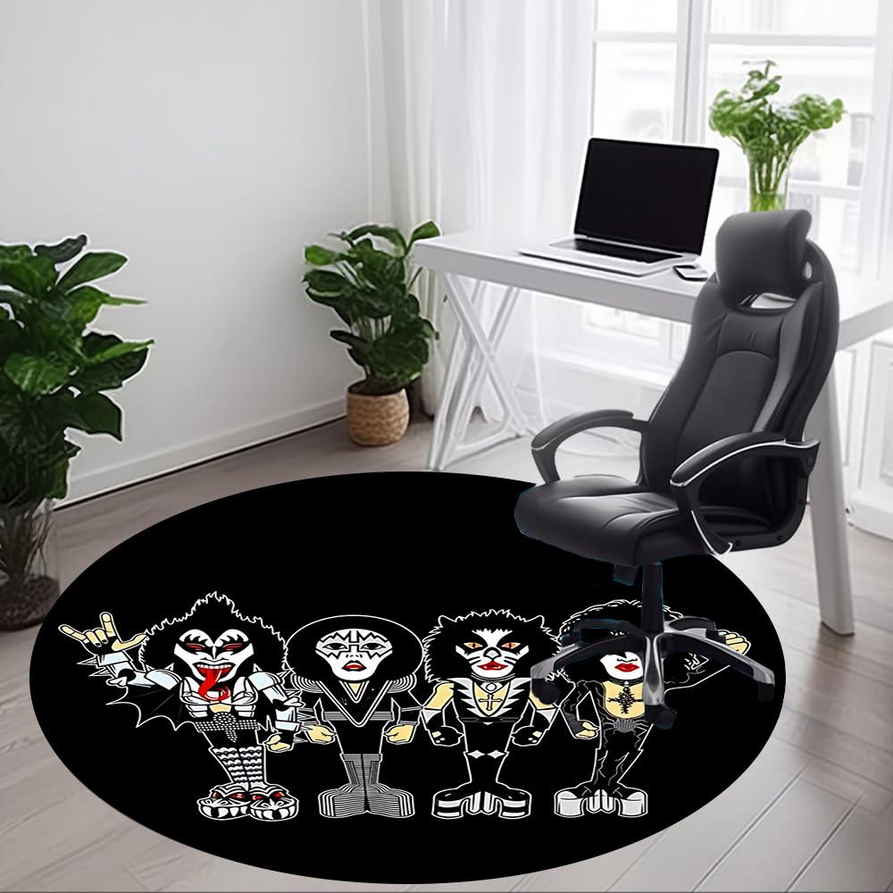 1PC KISS Band Office Round Rug - Perfect for Office or Study Decor, Non-Slip Backing, Decorative Floor Mat yy250916023