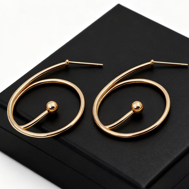 New Minimalist Gold Spiral Women's Drop Earrings with Bead Unique Statement Ear Jewelry for Effortlessly Chic Daily Looks