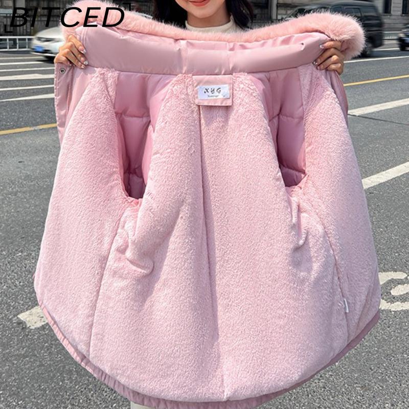 BITCED Winter Thickened Puffer Coat for Women with Waist-cinching, Slimming Fit, Hood and Large Fur Collar for Warmth