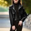 Red Short Soft Leather Jacket for Women Spring Autumn Loose Fit Casual Coat Petite Size