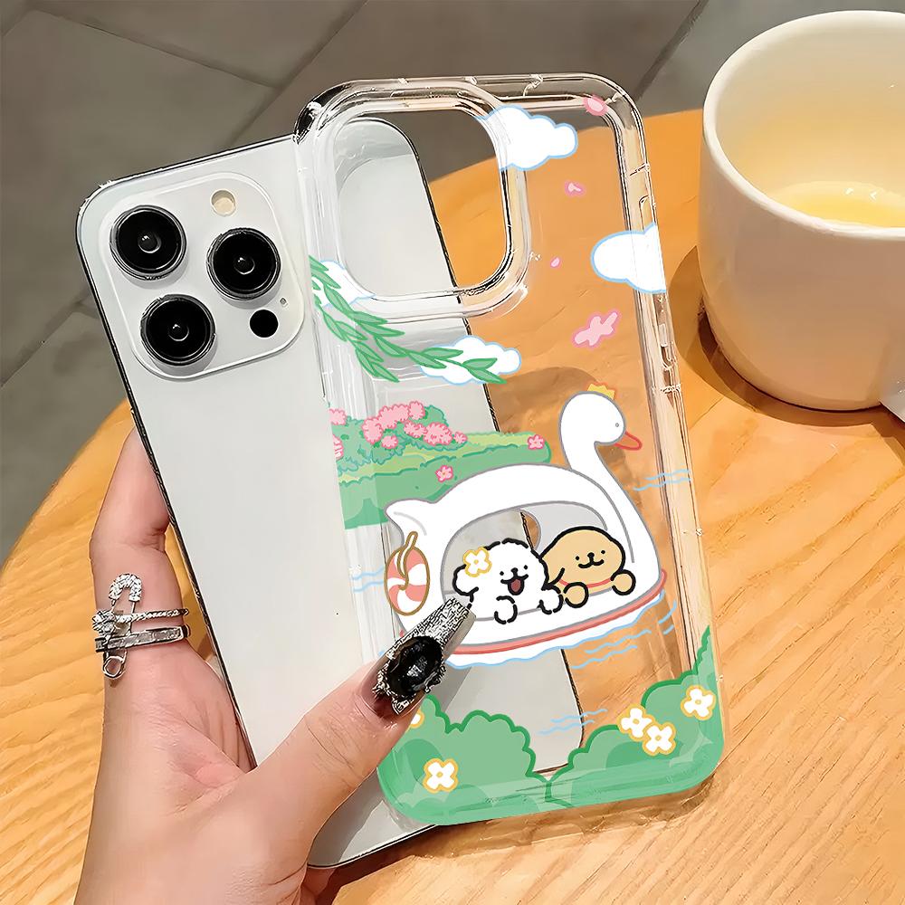 Милый мультяшный щенок Собака Чехол для телефона iPhone 17 16e 16 15 14 13 12 11 Pro Max 7 8 Plus X XR Подушка безопасности Защита от падения Прозрачный чехол