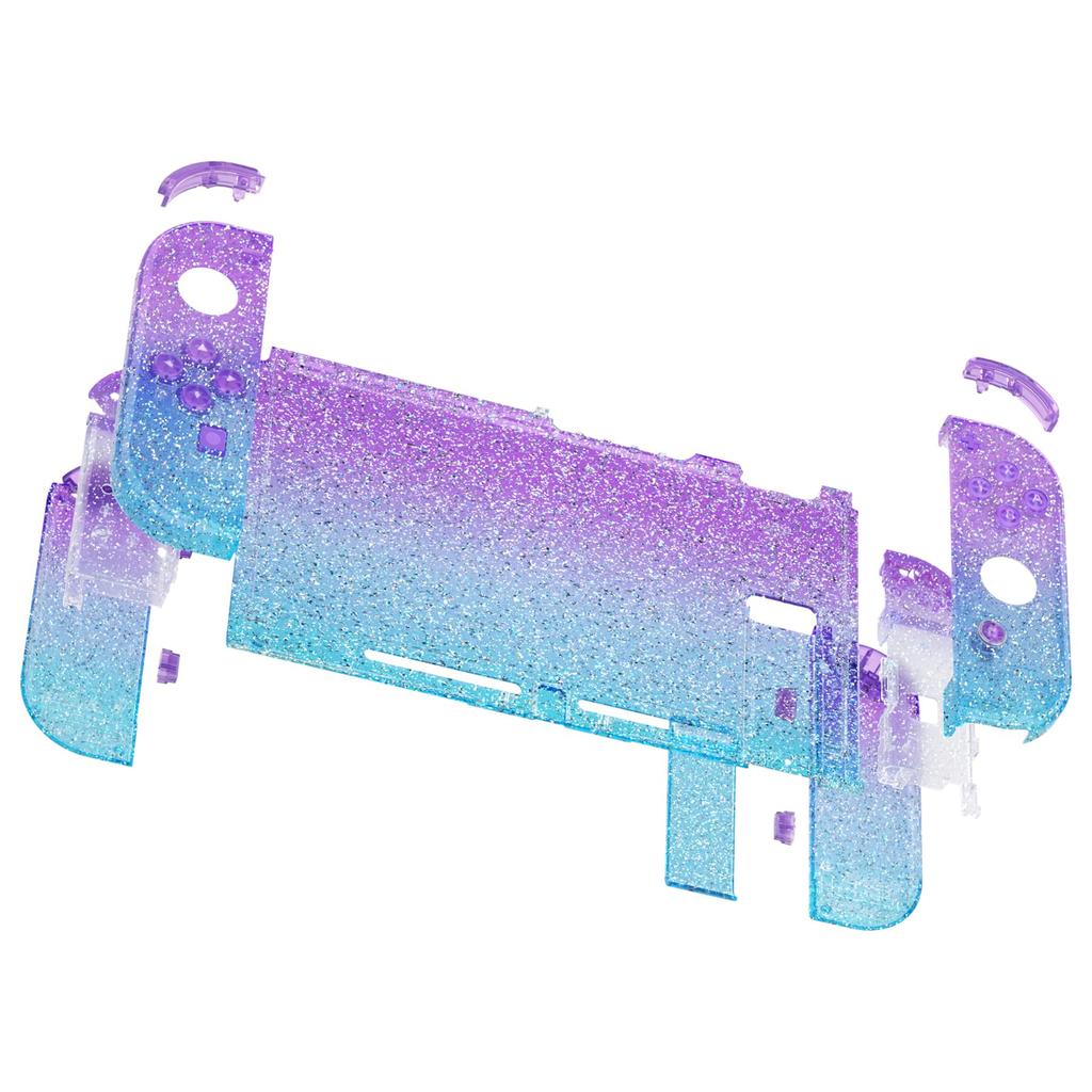 Custom DIY Replacement Case Shell for eXtremeRate Clear Material Fine Glitter Back Plate for Switch Holder Handle Controller Housing for Switch Full