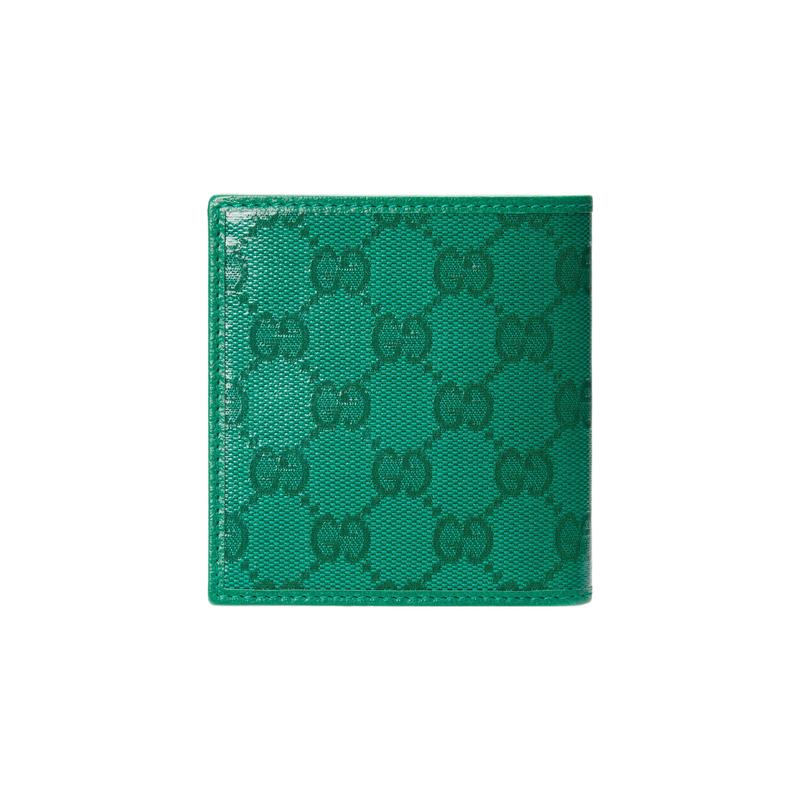 Gucci Складная застежка-клапан с логотипом Double G, кошелек-портмоне из кристалло-холста с кожаной окантовкой, холщовая сумка-кошелек, мужской, зеленый