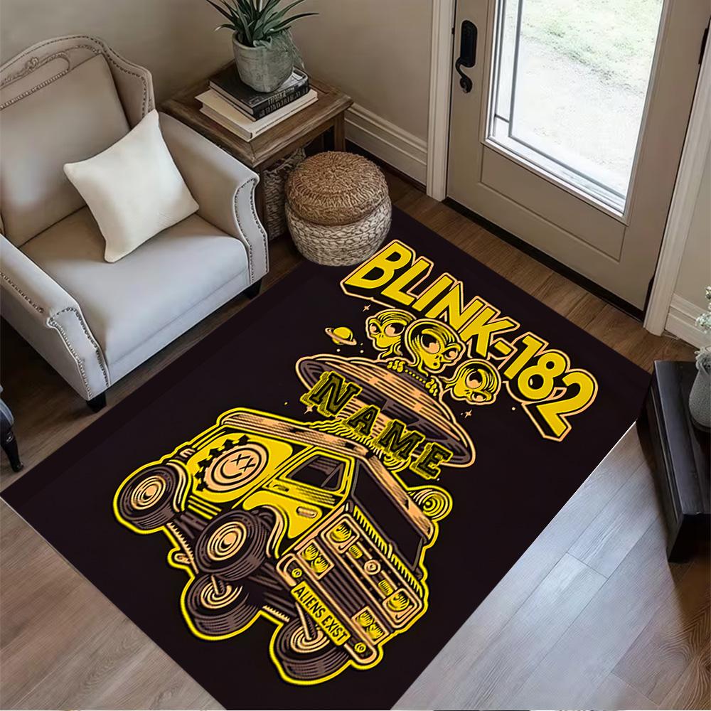 Blink-182 Alien Van Customized Name Floor Rug Office Rug Perfect for Decorate room Living Rooms Kitchen Hallway Anti-slip Rug Decorate Offices