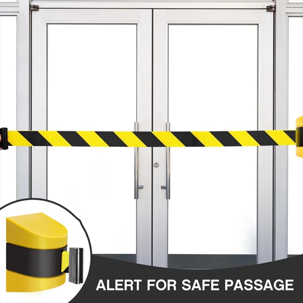 Telescopic Belt Wall Mount Caution Belt Yellow Black Striped Safety Cordon Crowd Control