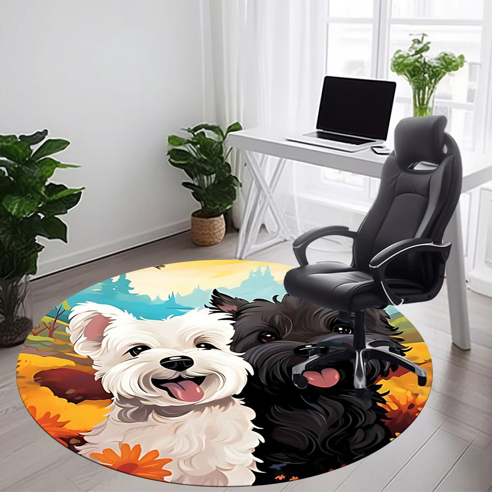 1PC Puppies Flowers Office Round Area Rug, Mat Suitable ForOffice, Under Office Chairs Bedroom Living Room Home Decor, Room Deco