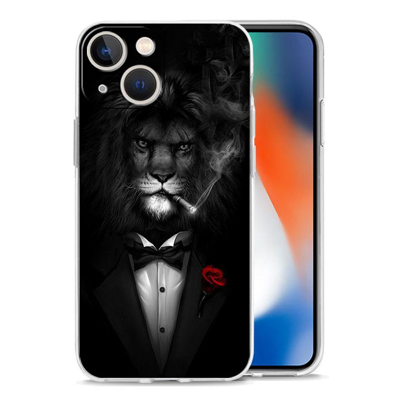 Чехол для телефона iPhone 17 Чехлы iPhone Air 16 15 12 13 14 Pro Max 7 8 Plus 16Pro iPhone11 Прозрачный Мягкий чехол Лев Тигр король