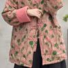 Autumn Winter Chinese-Style Retro Quilted Thickened Button-Down Cotton-Padded Jacket Women's Loose Printed Mid-Length Warm Outerwear