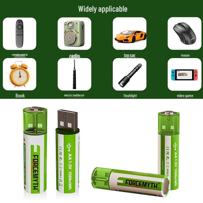 Перезаряжаемая литиевая батарея 1,5 В с быстрой зарядкой от USB для игрушечных машинок, калькуляторов и мышей, размер 5