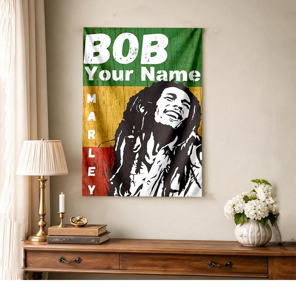 Bob Marley Customize Text Tapestry Boho Wall Hanging Vibrant Fade-Resistant Print Perfect for Dorm Room Multi-purpose for All Occasions