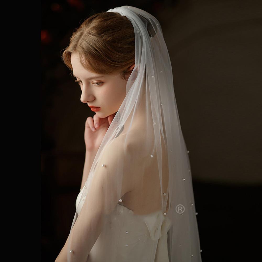 Head Covering White Bridal Veil Lace Bridal Tulle Veil Retro European Wedding Veil Wedding Photos