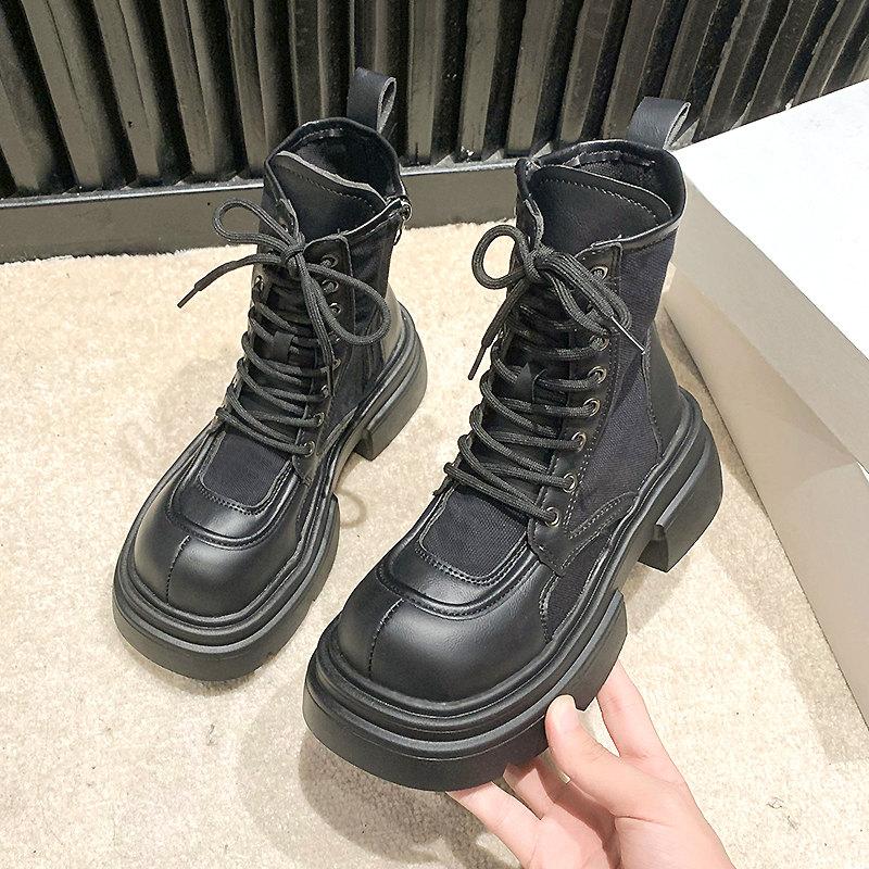 Модные британские осенние новые короткие ботинки женские ботильоны с толстой подошвой женские модные ботинки на шнуровке в современном стиле для мотоциклистов