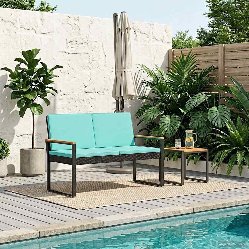 Outdoor Bench in Black and Turquoise 107 x 61 x 80 cm Poly Rattan