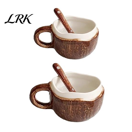 Керамическая кружка в форме кокоса, Винтажная кружка-ракушка, Ручная работа, Неправильная форма, Кофейная чашка с ложкой, Легко чистить, Глазурованная, Рустикальная текстура, Для завтрака, Овсянки, Чая для