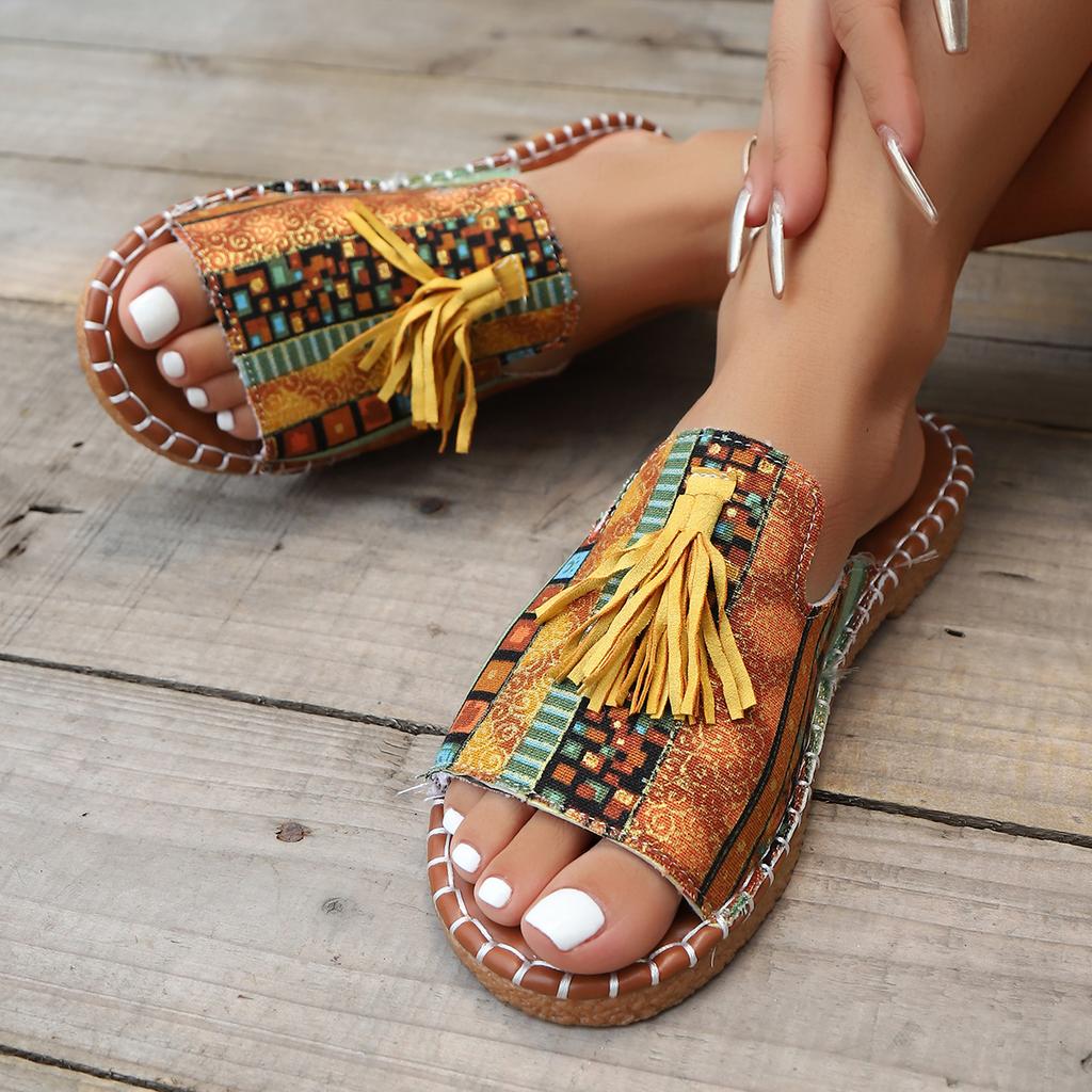 Fashion Women Ethnic Style Slippers Summer Round Head Large Size Sandals Casual Beach Non-slip Slippers Lightweight Shoes Slides Women
