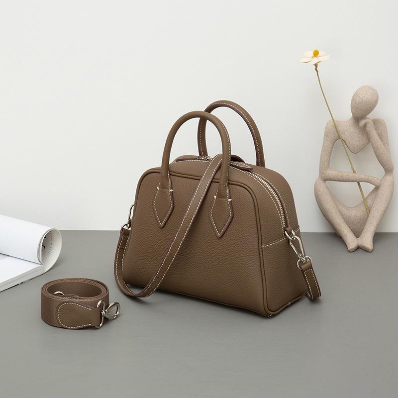 Niche First-Layer Cowhide Boston Pillow Bag Single Shoulder Crossbody Portable Leather Women's Bag Tide