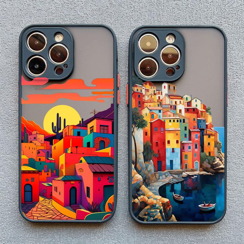 Чехол для телефона «Городской приморский городок» для iPhone 16 15 14 13 12 11 Pro Max Mini X XS XR SE 7 8 Plus Ударопрочный матовый жесткий чехол Fundas